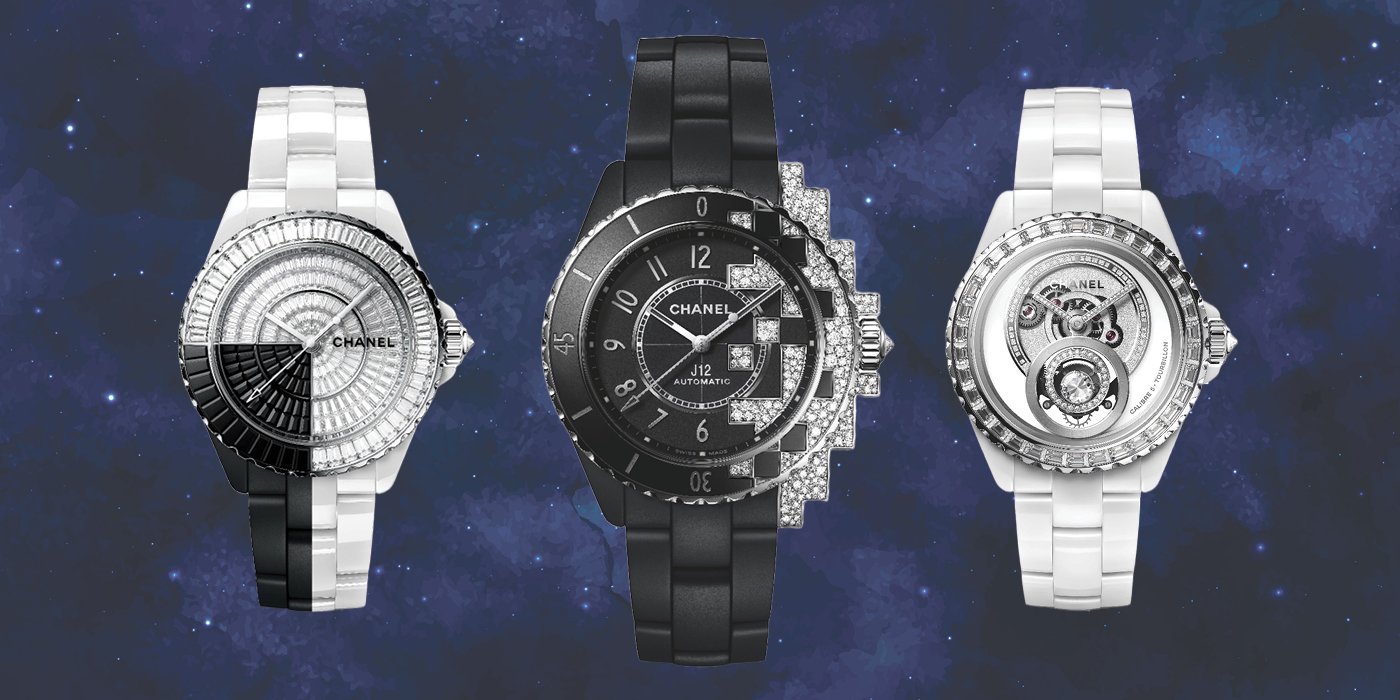 three watches set on a space background