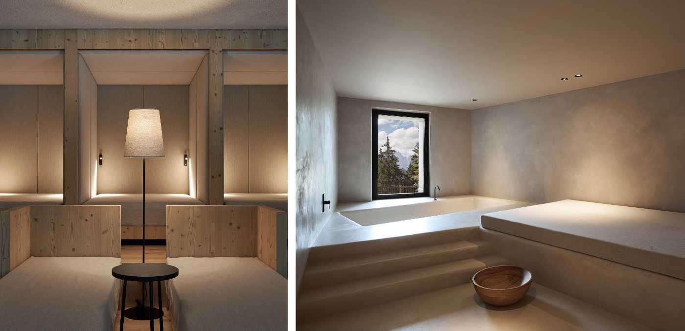 Spa and private rooms at Forestis Dolomites.