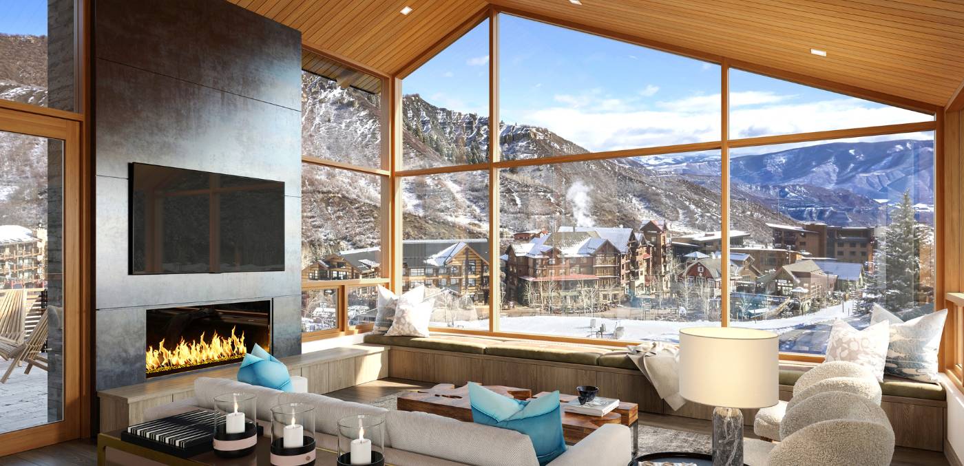 the interior of a mountain chalet
