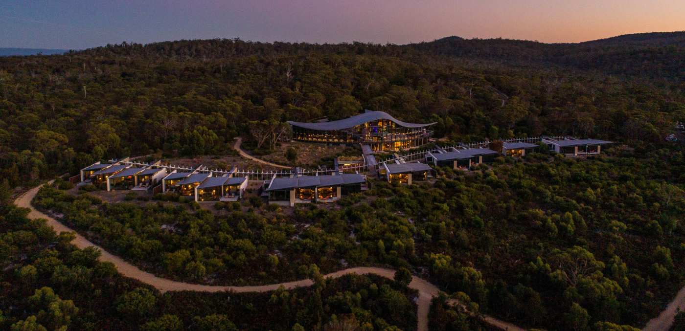 saffire freycinet lodge viewed from above