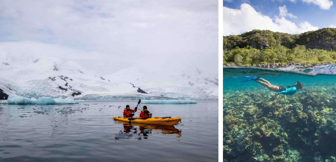 Kayaking in Antarctica; swimming in the Pacific
