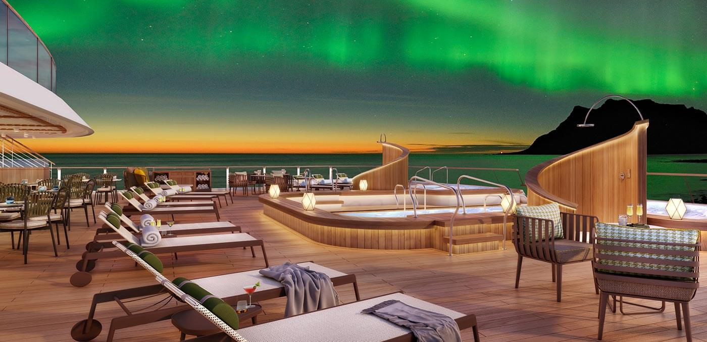 Seabourn Venture under the glow of the Northern Lights
