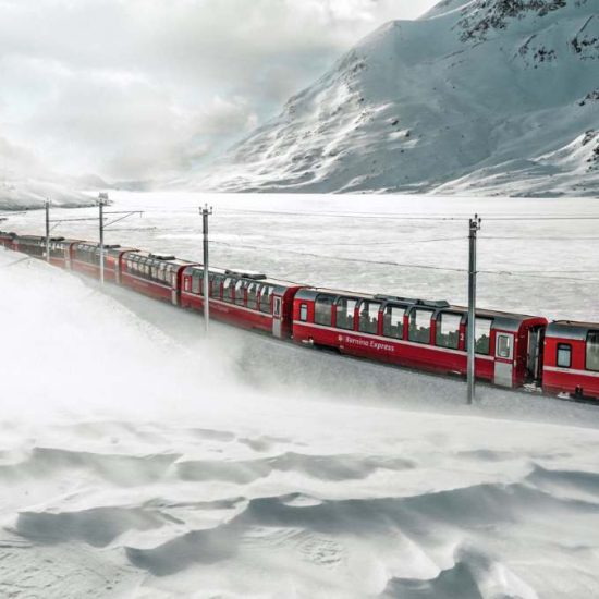 winter wonderland view from the Bernina Express