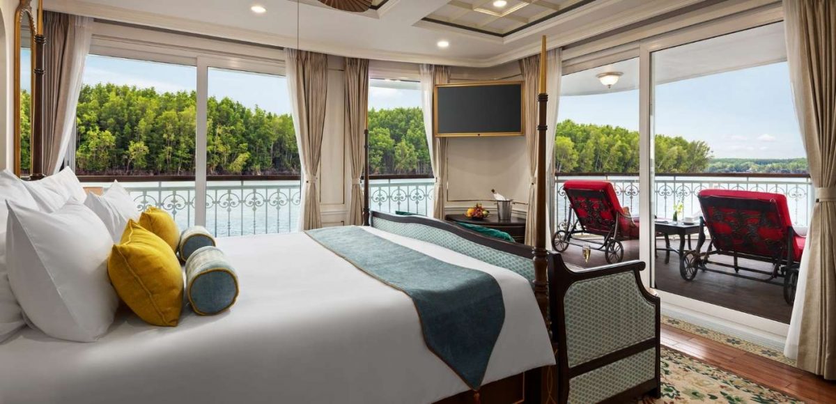 A luxury bedroom on sailing boat.